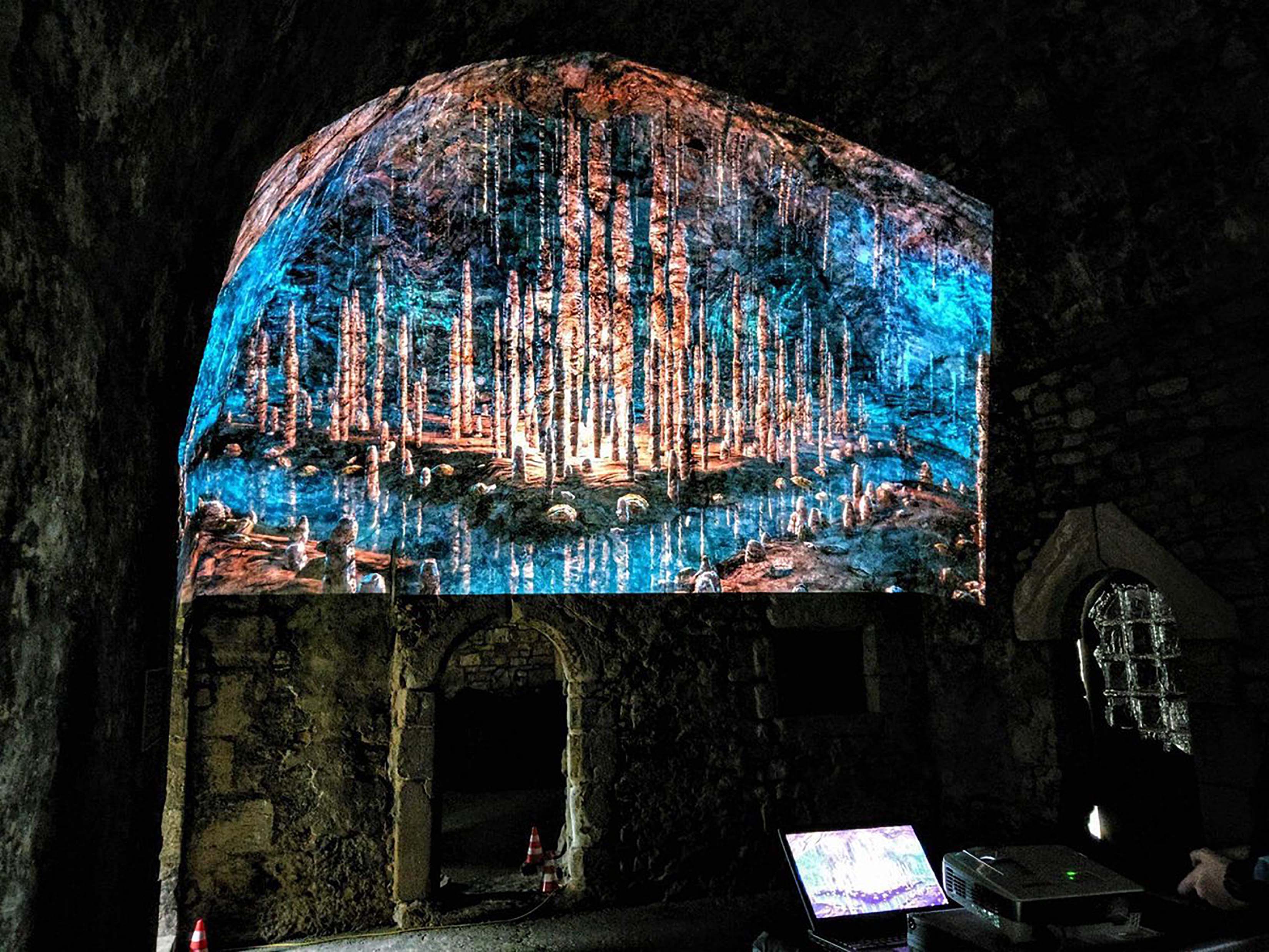 Dear Esther playthrough projected in Inchcolm Abbey